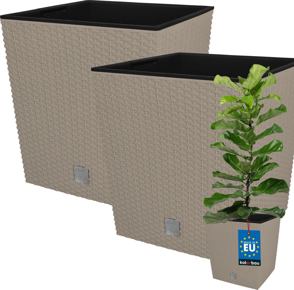 KOTARBAU 2er Set Blumentöpfe 32 L Mocca Höhe: 32 cm Pflanzentopf aus Kunststoff Übertopf mit Innentopf Blumentopf Set wie Rattan Pflanzentopf ...