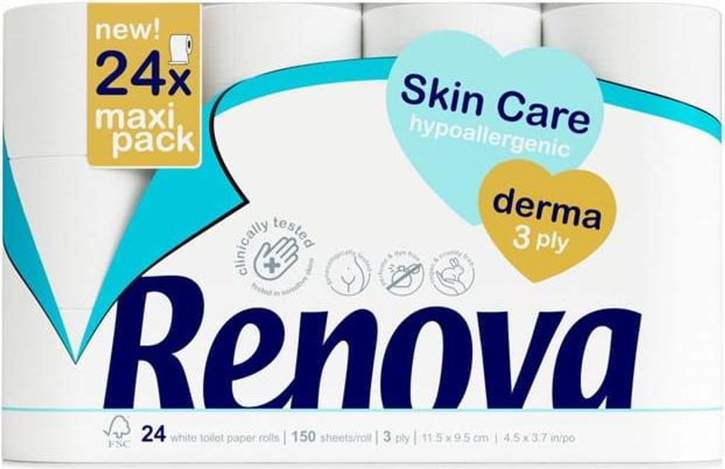 Renova Skin Care Derma Toilettenpapier 24 Rollen