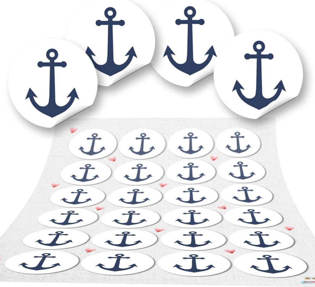 72 Runde Anker Aufkleber blau weiß navy maritim Sticker Etiketten Geschenk-Aufkleber basteln Gastgeschenk give-away Deko Fest Verpackung Mitgebsel