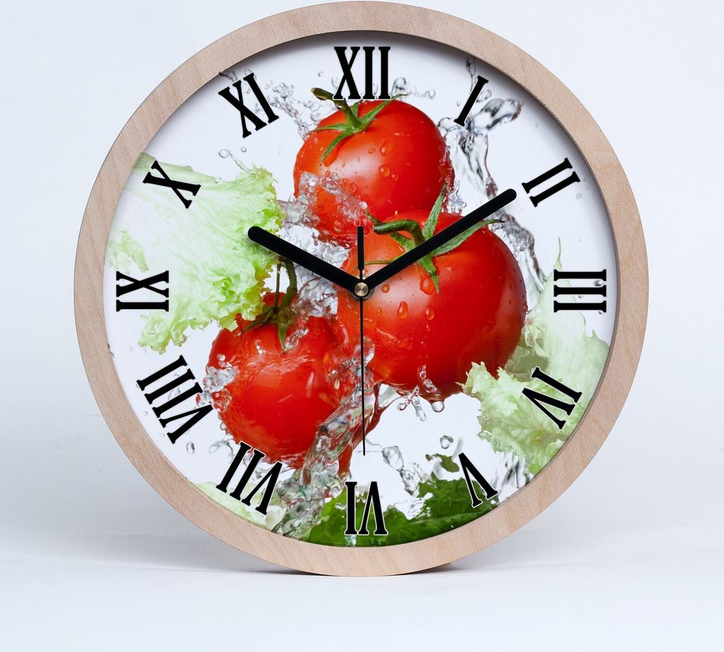 Holzuhr 20fi cm wanduhr - schwarze Spitzen - Tomaten und Salat