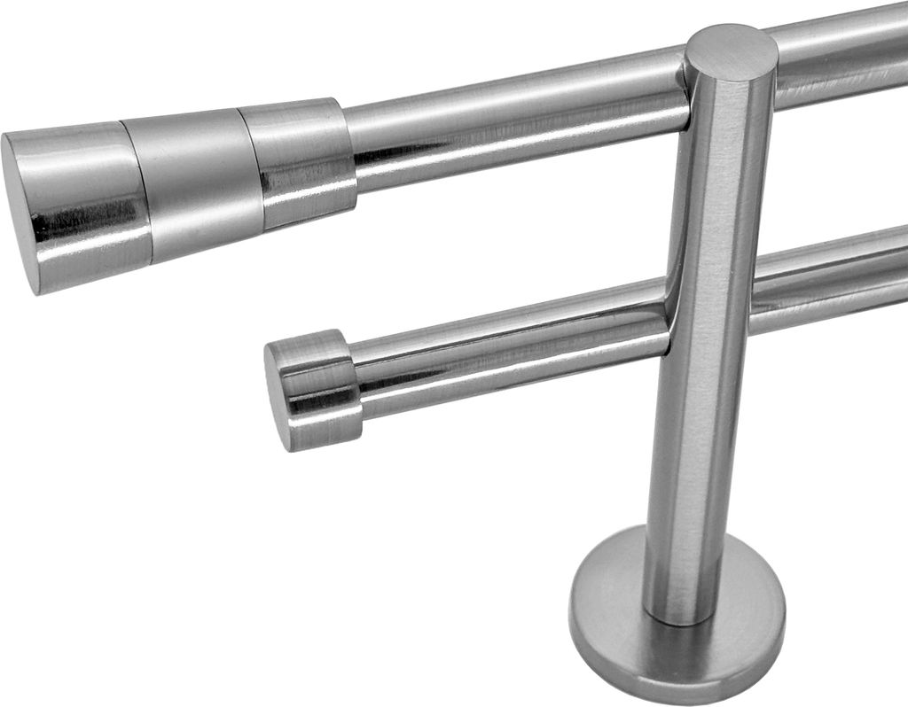 Gardinenstange mit Wandhalterung I Metall Edelstahl Look 2-läufig Ø 16mm I H22