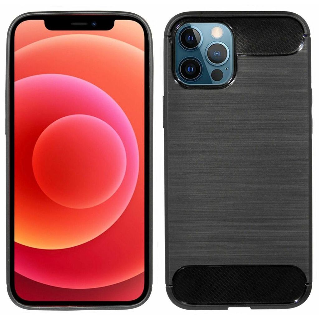 Silikon Hülle Bumper Carbon für iPhone 12 Pro Case TPU Soft Handyhülle Cover Schutzhülle Schwarz