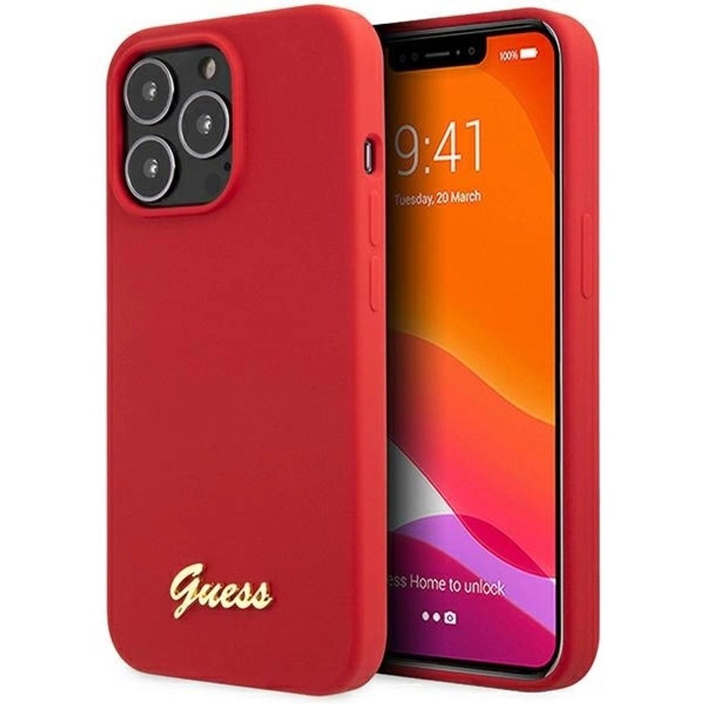 Guess Guhcp13Xlslmgre Hülle Für Iphone 13 Pro Max 6,7 Rot/Burgund Silikon Vintage Gold Logo