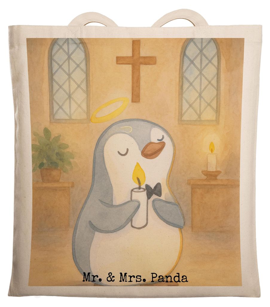 Mr. & Mrs. Panda Baumwolltasche Pinguin Kommunion Design - Weiß - Geschenk, Dankeschön, Laptoptasche, Glauben, Tote Bag, totebag, dokumententasch...