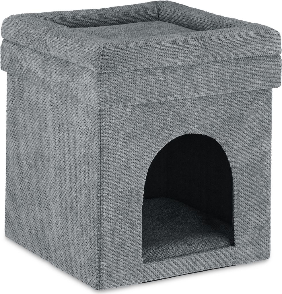 relaxdays Katzenhöhle Hocker in Grau Produktbild 