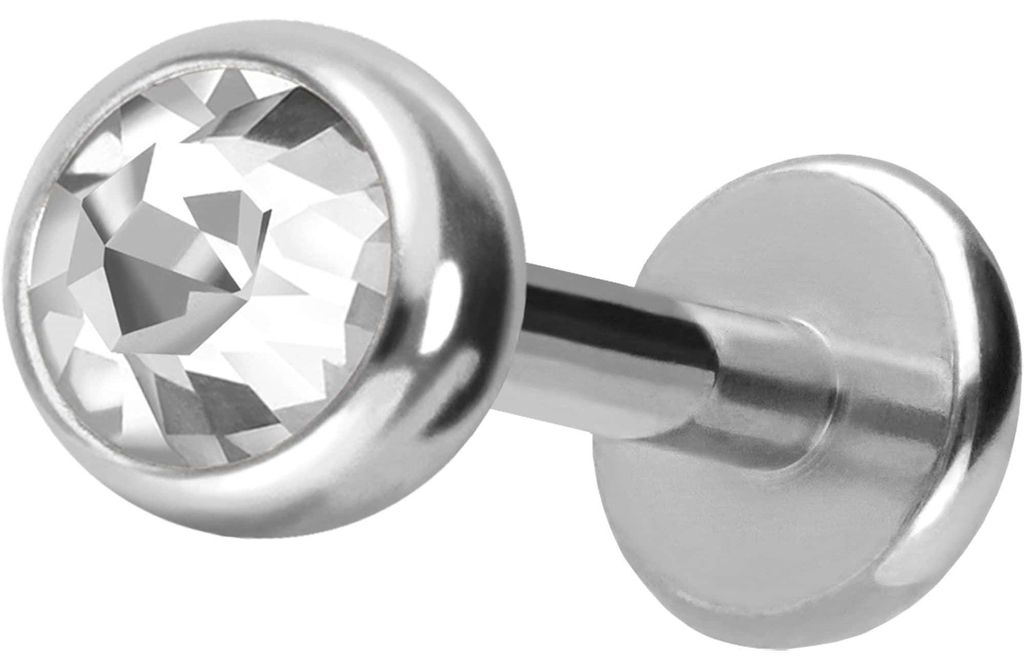 Ohrpiercing, Nasenpiercing Titan Labret mit Push Fit KRISTALL Silber Stablänge: 6mm + Stabstärke: 1,2mm + Kugelgröße: 4mm