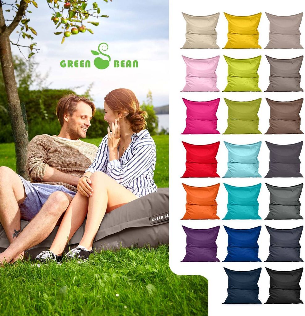 Green Bean Sitzsack "Square" XXL 140x180cm mit 380 Liter EPS Perlen - Riesensitzsack für Kinder & Erwachsene - Khaki