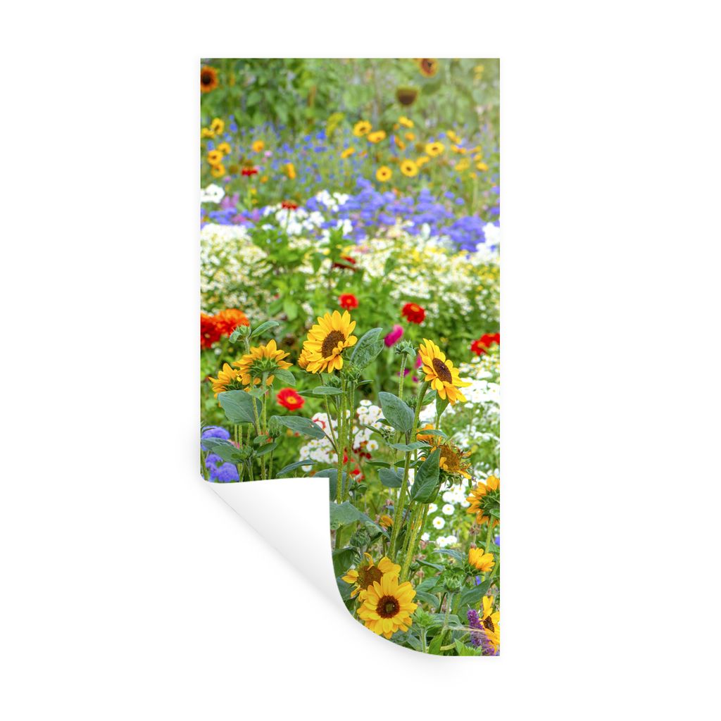 MuchoWow Wandtattoo Wandsticker Wandaufkleber Ziergras mit verschiedenen Blumen 60x120 cm Selbstklebend und Repositionierbar - Selbstklebend - Fo...