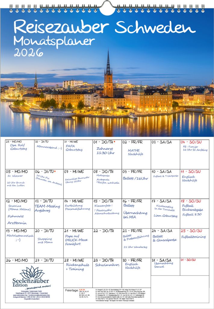 Reisezauber Schweden Planer DIN A3 Kalender für 2026 Stockholm Stadt Reise Land Urlaub - Seelenzauber