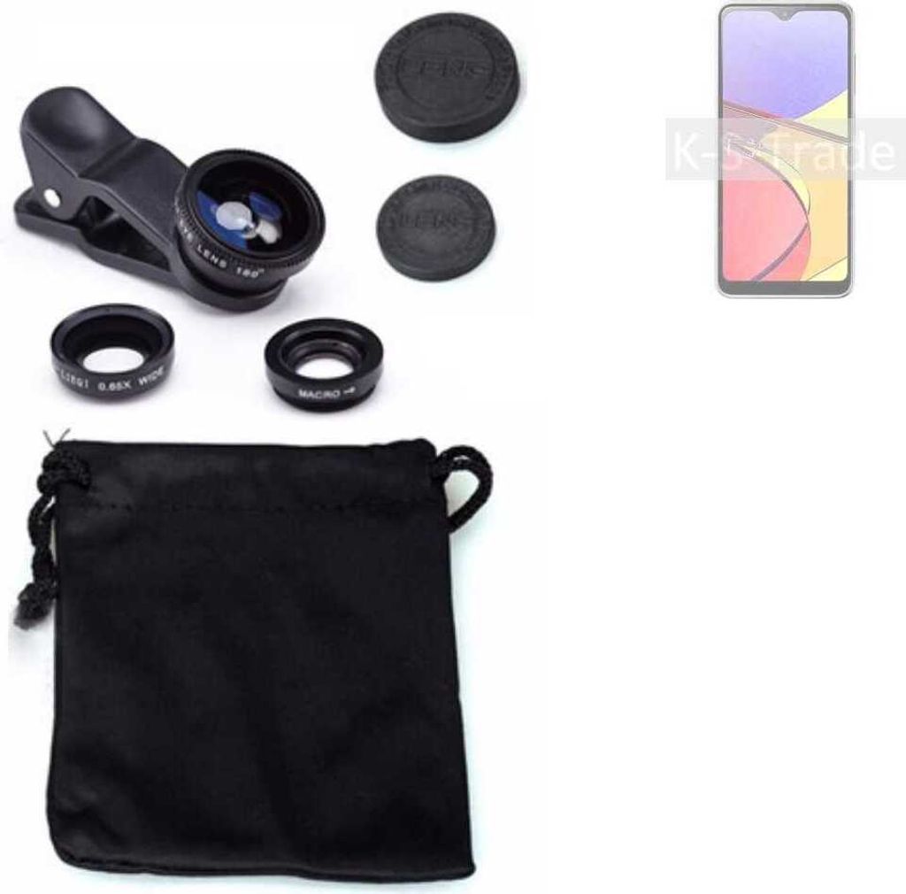 K-S-Trade Smartphone Kamera Linsen Set Kompatibel mit Samsung Galaxy A21 Simple SCV49 3in1 Clip-On Kamera Adapter Macro Weitwinkel FishEye Fischauge