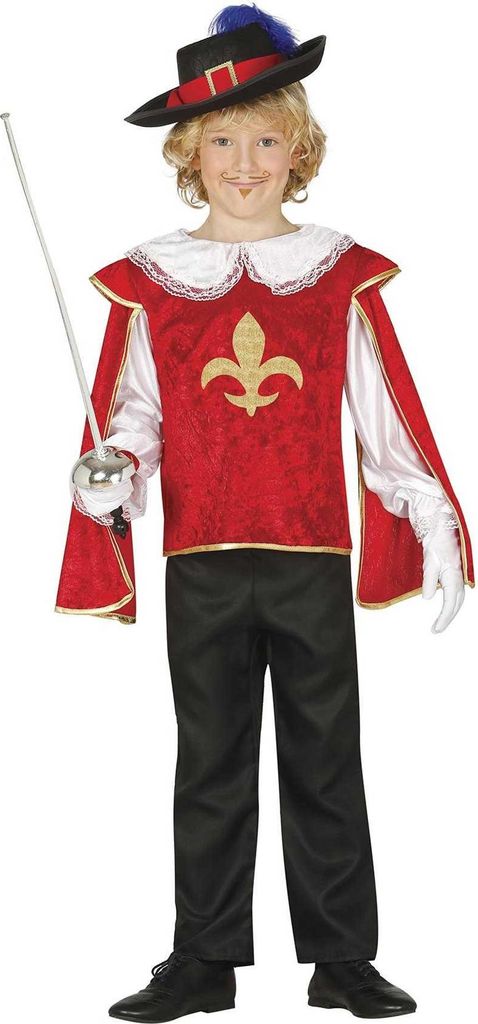 Fiestas Guirca - "Musketeer" Kostüm für Kinder Set FG277 (128-134) (Burgunderrot/Schwarz)