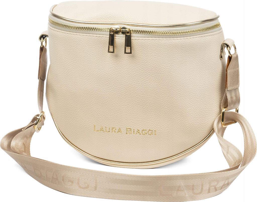 Laura Biaggi Beige Schultertasche Mit Logoriemen Produktbild 