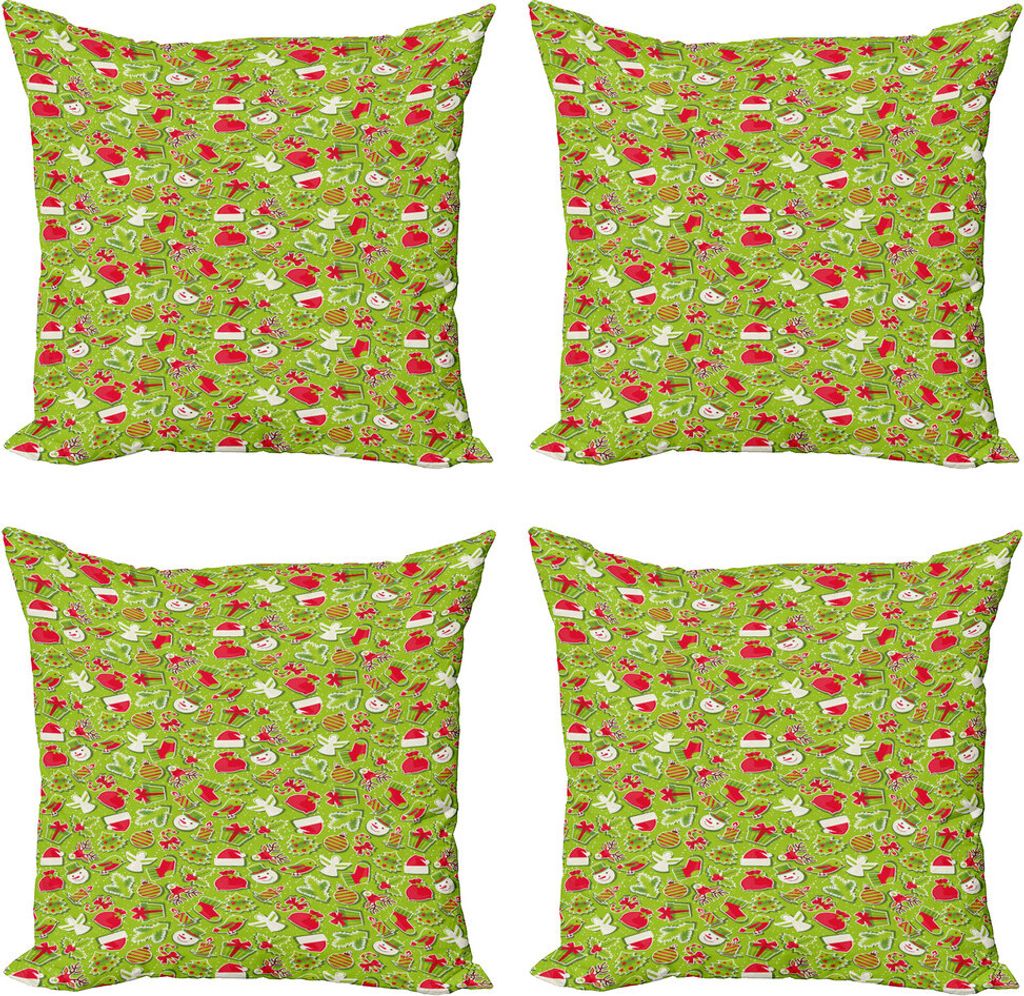 ABAKUHAUS Weihnachten Kissenbezug Set (4 Stück), Weihnachten, Moderner Doppelseitiger Digitaldruck, 50 cm x 50 cm, Apfel, Grün, Rot