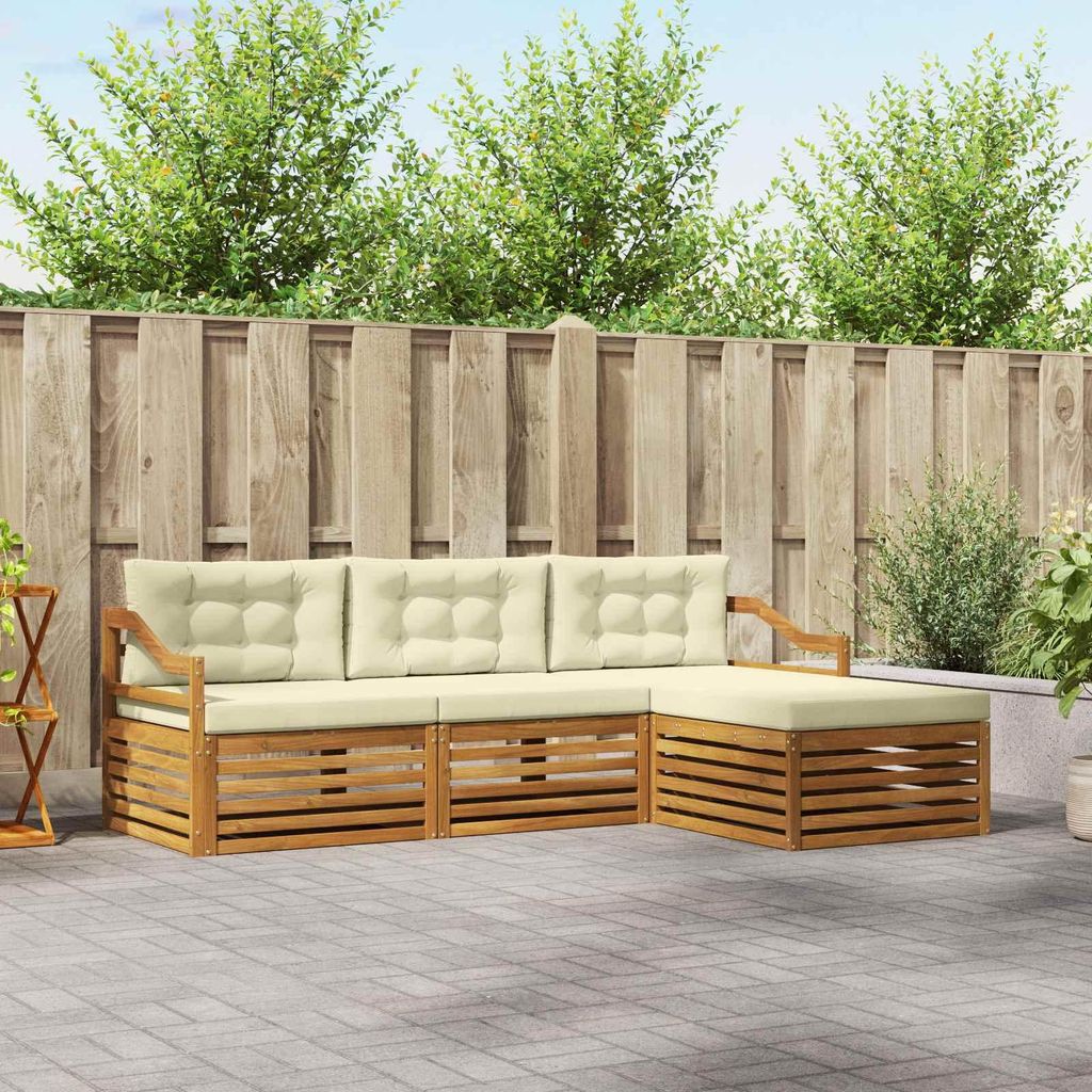 "Neues Produkt" Outdoor-Sofagarnitur ANTI-UV - CLORIS - mit Kissen - 4 pcs - Natur und Creme - Modern Gartensofas V1199
