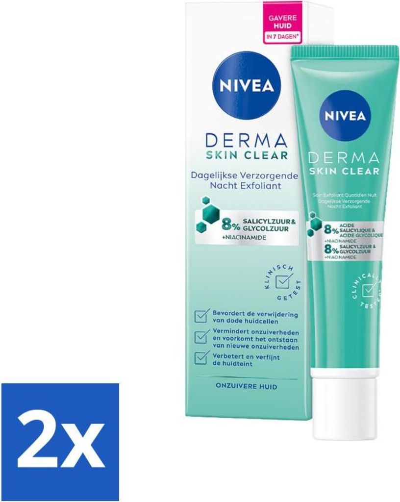 NIVEA – Nachtpeeling – DERMA Skin Pure Tagespflege – Mit Salicylsäure (AHA), Glykolsäure & Niacinamid – Gegen Akne & Mitesser – 40 ml -...