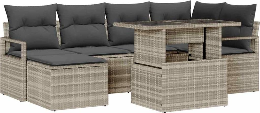 vidaXL Garten-Sofa-Set mit Kissen 7 pcs Hellgrau