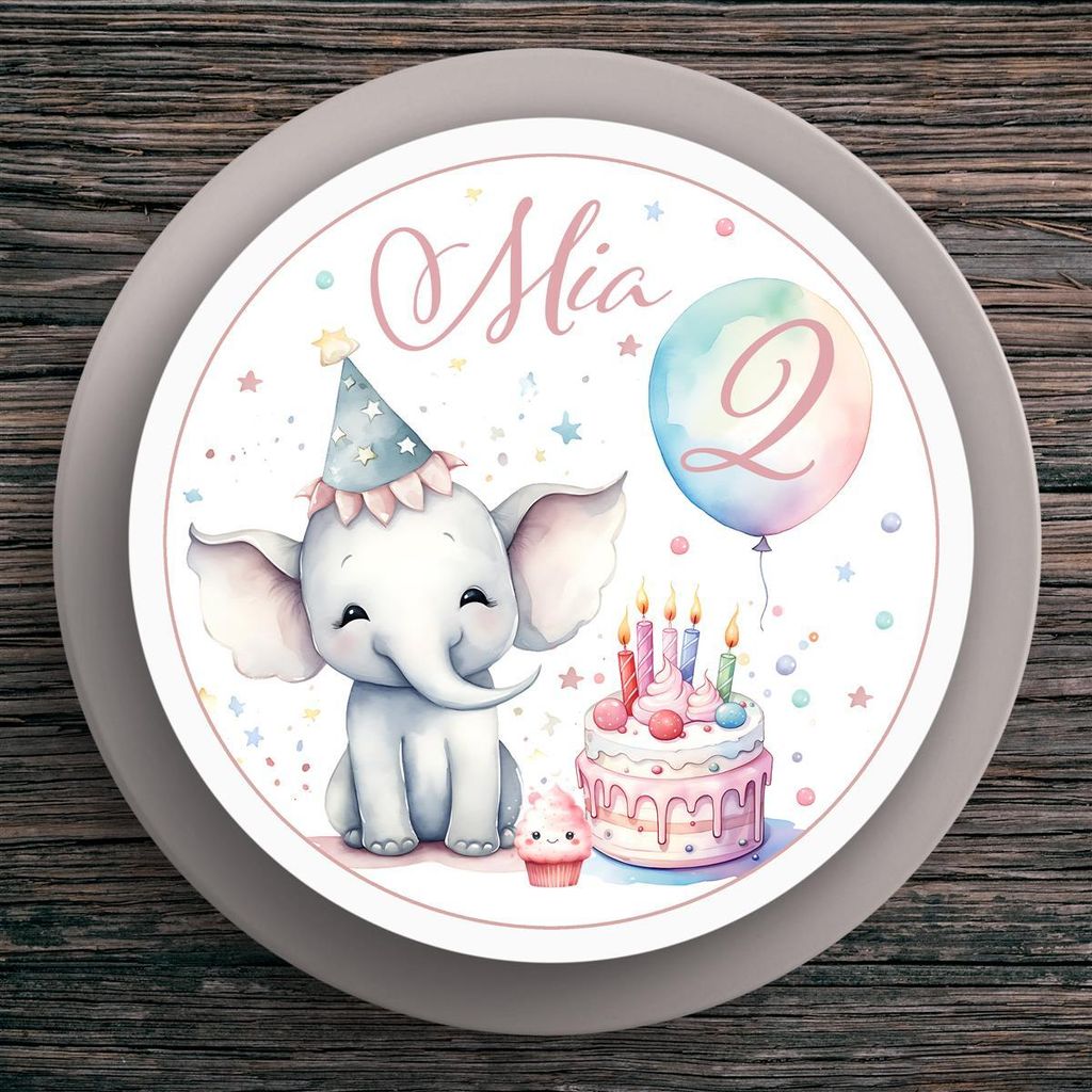 Tortenaufleger Geburtstag Elefant #1 Name & Zahl (20cm)