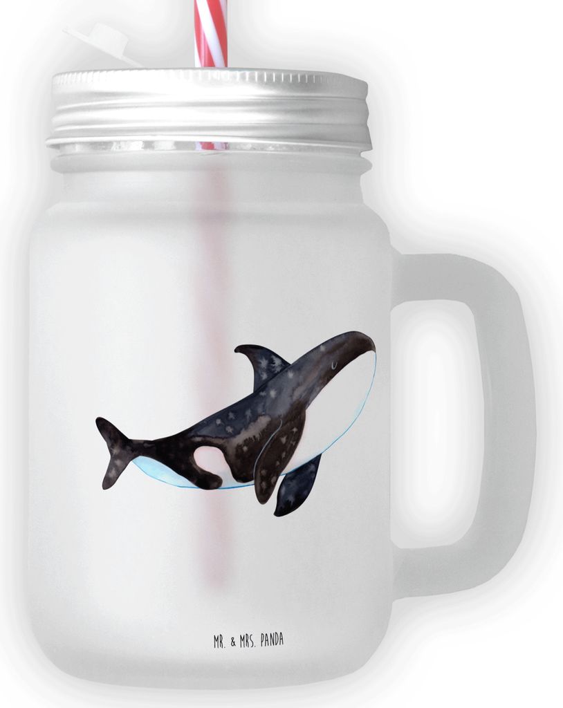 Mr. & Mrs. Panda Mason Jar Orca - Transparent - Geschenk, Glas Mit Deckel Und Strohhalm, Startup, Arbeit, Orcas, Meer, Trinkglas, Cocktailglas, Mot...