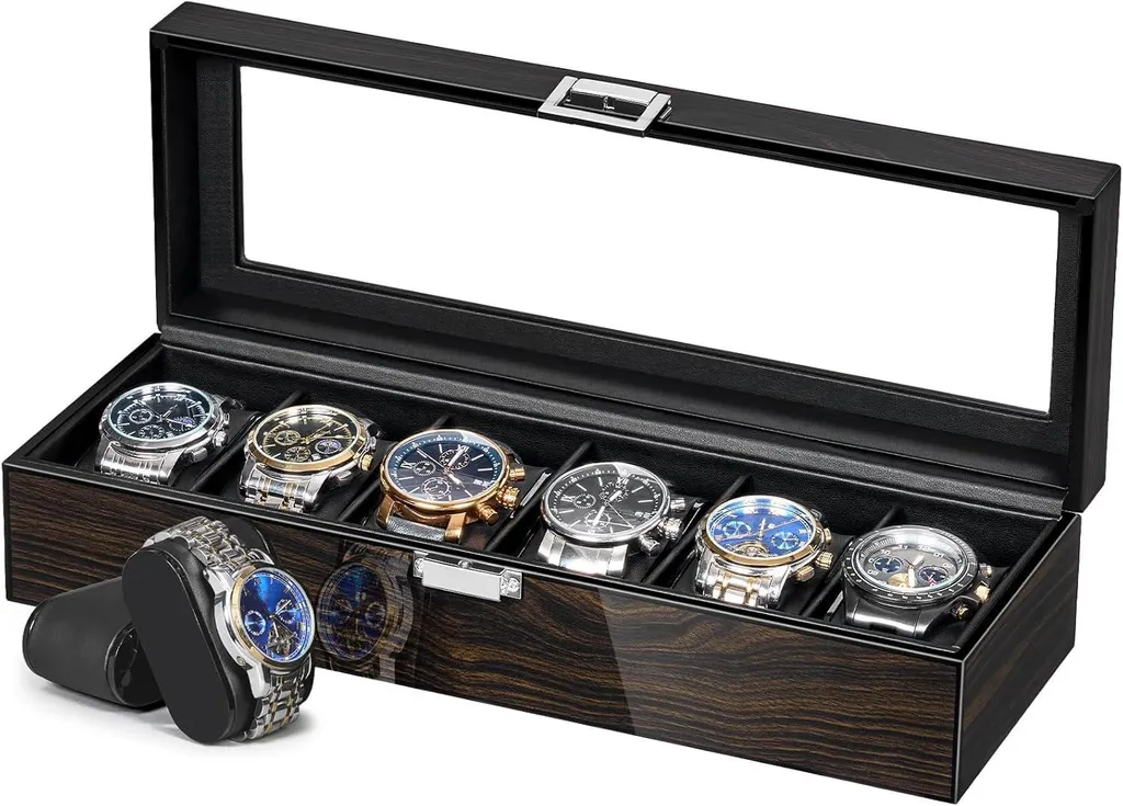 Présentoir montres de luxe en bois d'ébène et coffret à bijoux chic