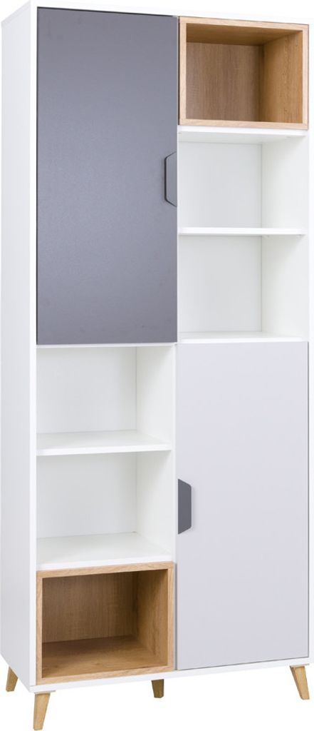 Regal Joker 03 Bücherregal Kinderzimmer Standregal Kinderzimmer Weiß / Graphit + Grau + Lefkas Eiche