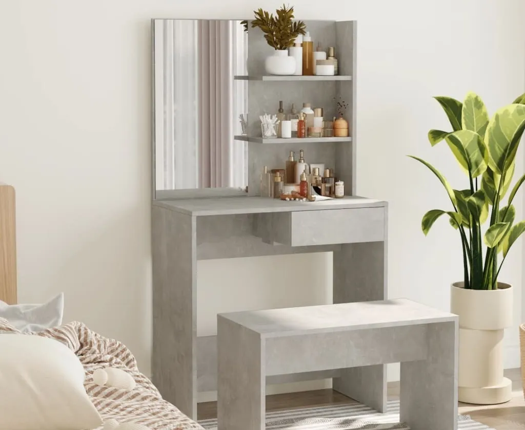 Offerta Comodino con Specchio Grigio Cemento 74,5x40x141 cm | Prezzo Shock