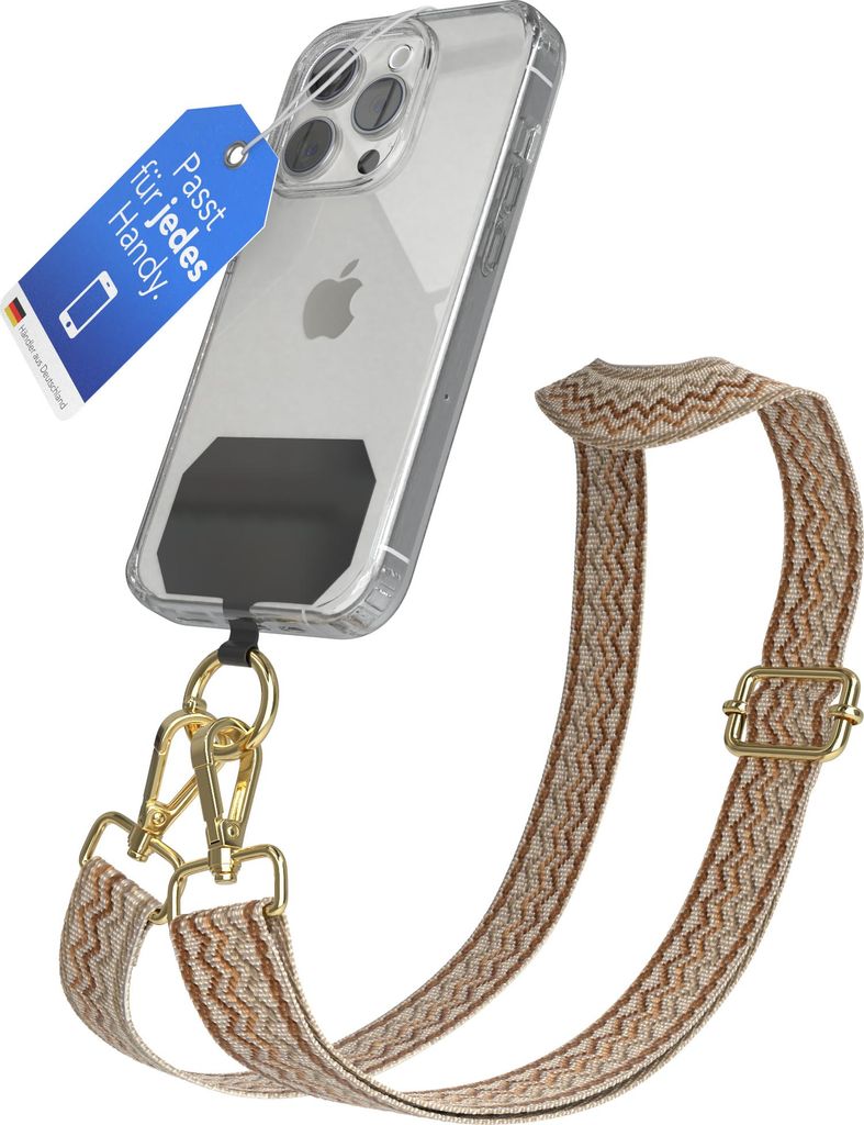 EAZY CASE - Handykette Universal Pad zum Umhängen, kompatibel mit jedem Handy, Kette mit Hülle, Handyband Wave Style in Braun