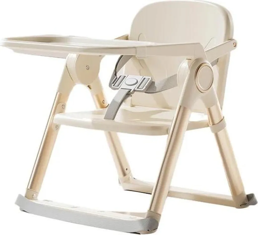 Chaise haute bébé ivoire avec assise réglable et design ultra compact