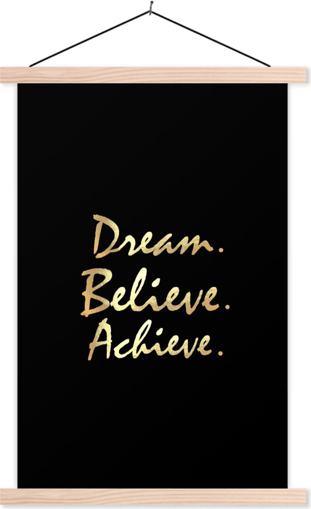 MuchoWow Textilposter Zitat - Traum - Schwarz - Gold 120x180 cm mit holzfarbenen Rahmen - Textil-Plakat