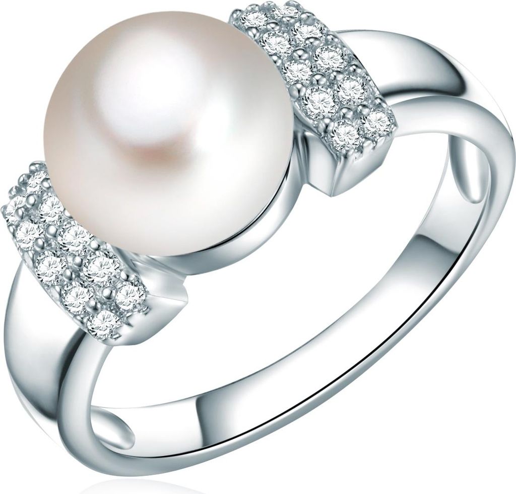 Ring Sterling Silber Süßwasser-Zuchtperle weiß Zirkonia weiß 60