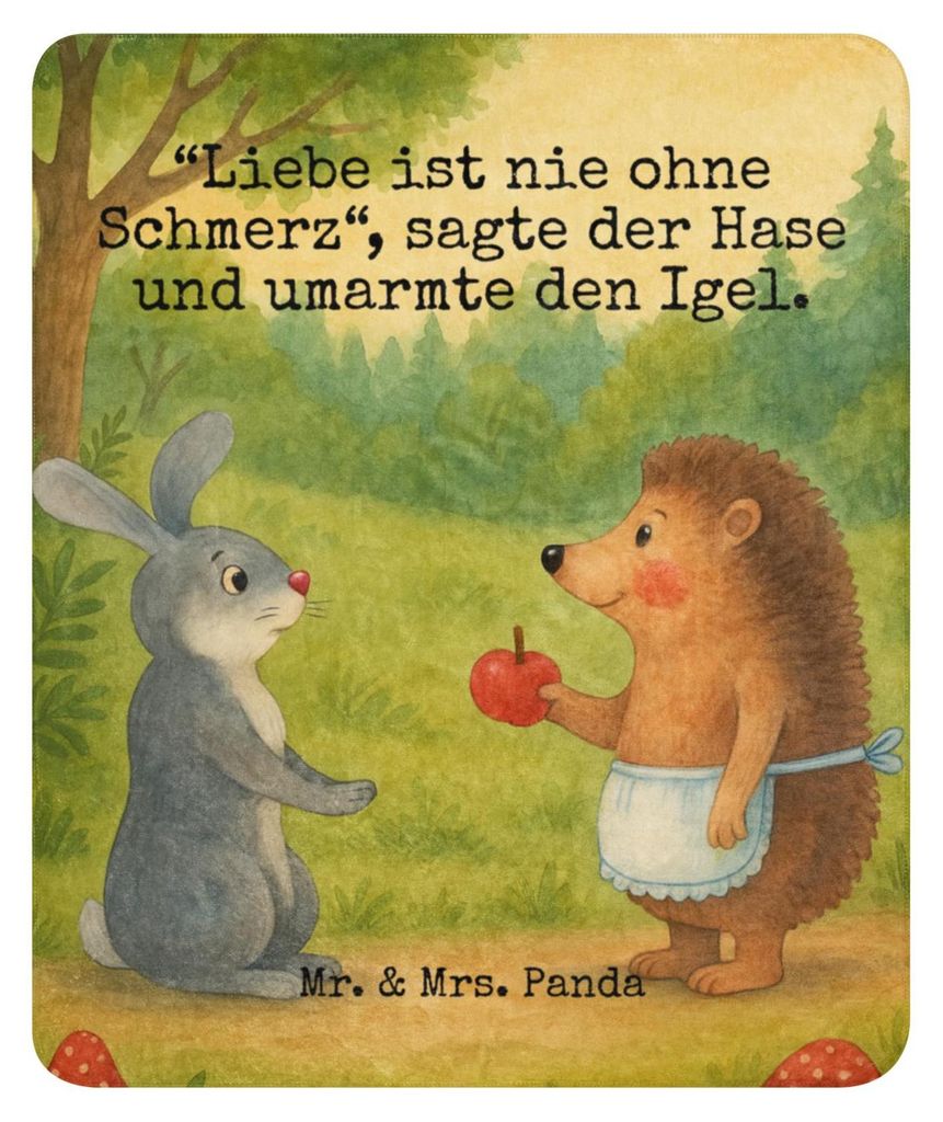 Mr. & Mrs. Panda Wohndecke Hase Igel Design 130 x 155 cm - Weiß - Geschenk, Tagesdecke, Plaid, Decke, Couchdecke, Gute Laune, Liebe Spruch, Tröst...