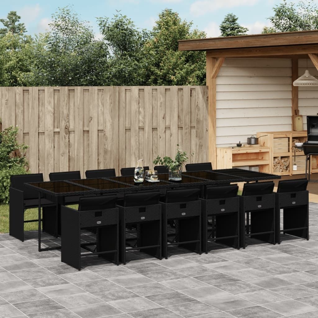 Möbel 13-tlg. Garten-Essgruppe mit Kissen Schwarz Poly Rattan - Balkonmöbel 3277890