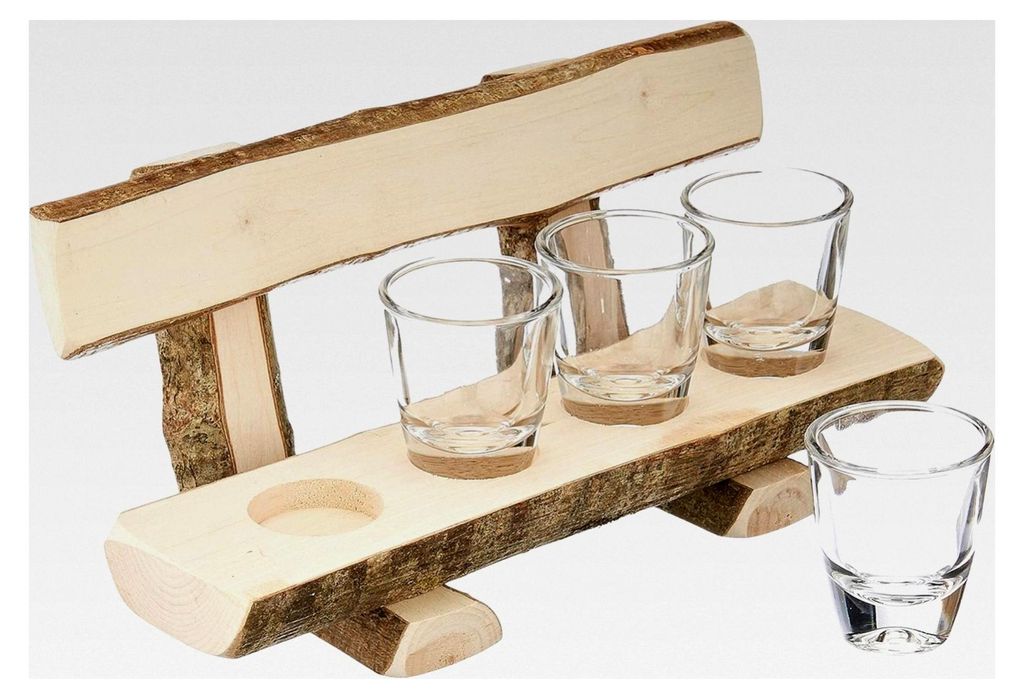 Holzbank mit Schnapsgläsern - Geschenk aus 100% -Naturprodukt