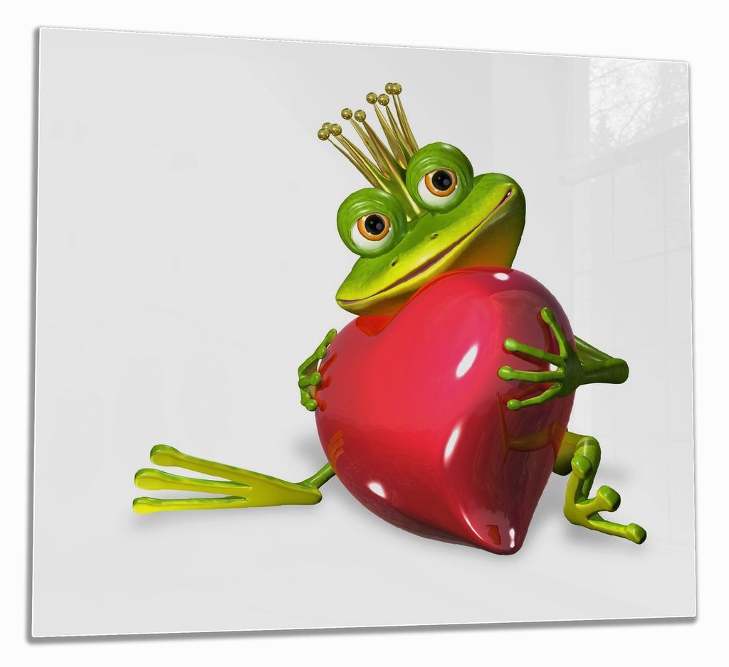 Wallario Herdabdeckplatte aus Glas, Größe 60 x 52 cm 1-teilig, Motiv Verliebter Froschkönig mit großem Herz