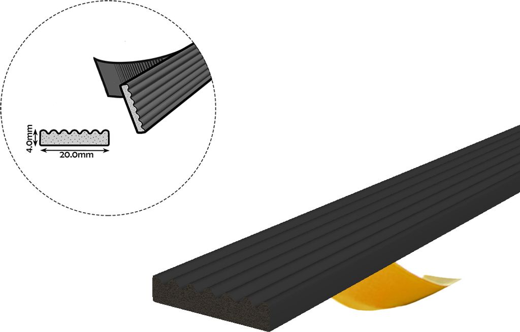 Fensterdichtung Türdichtung Gummidichtung E-Profil EPDM 20×4mm 50m Schwarz selbstklebend