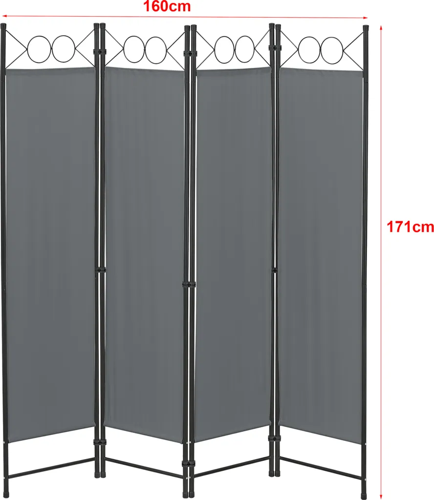 Paravent Saragossa 4 volets gris foncé 160x171 cm cloison amovible