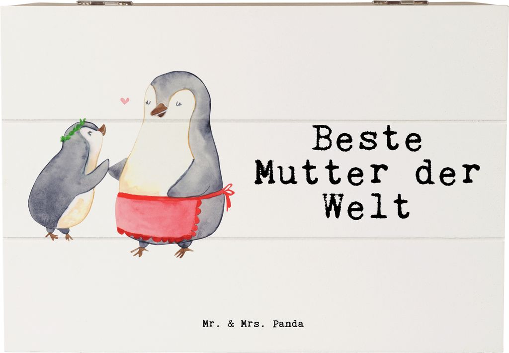 Mr. & Mrs. Panda Box Pinguin Beste Mutter der Welt 22 x 15 cm - Weiß - Geschenk, Muttertag, Schatzkiste, Truhe, fotobox, Holzkiste mit Deckel, ges...