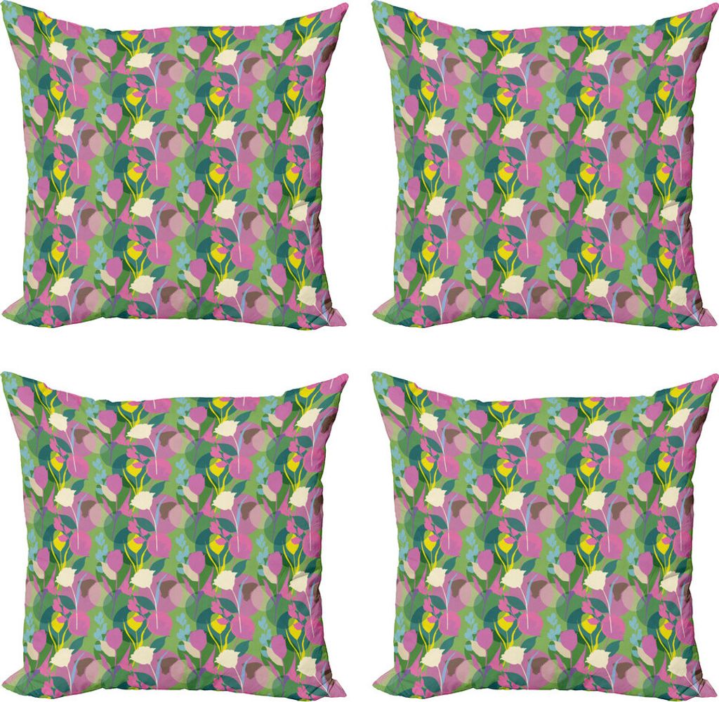 ABAKUHAUS Frühling Kissenbezug Set (4 Stück), Blumen-Silhouetten, Moderner Doppelseitiger Digitaldruck, 60 cm x 60 cm, Mehrfarbig