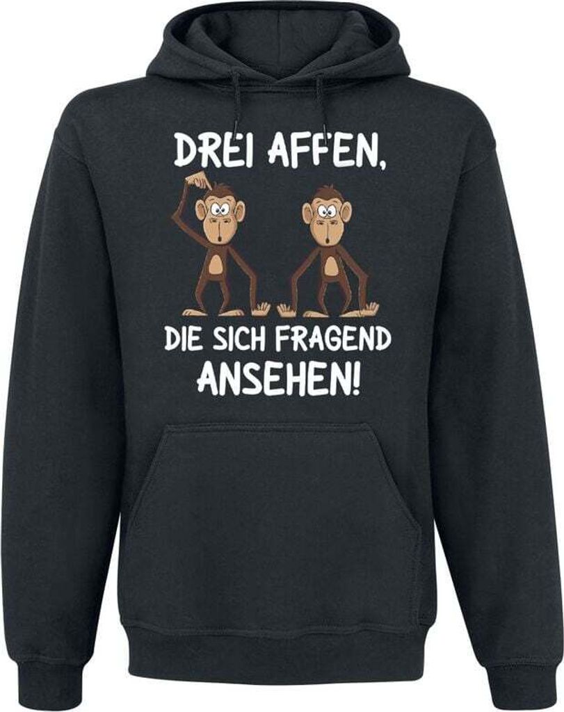 Tierisch Kapuzenpullover Herren Drei Affen, die sich fragend ansehen! schwarz M