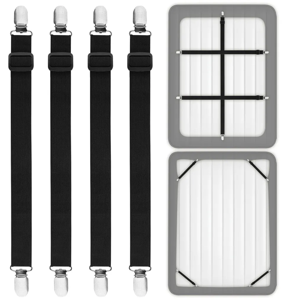 Lot de 4 attaches pour draps réglables 30-100 mm avec clips métalliques
