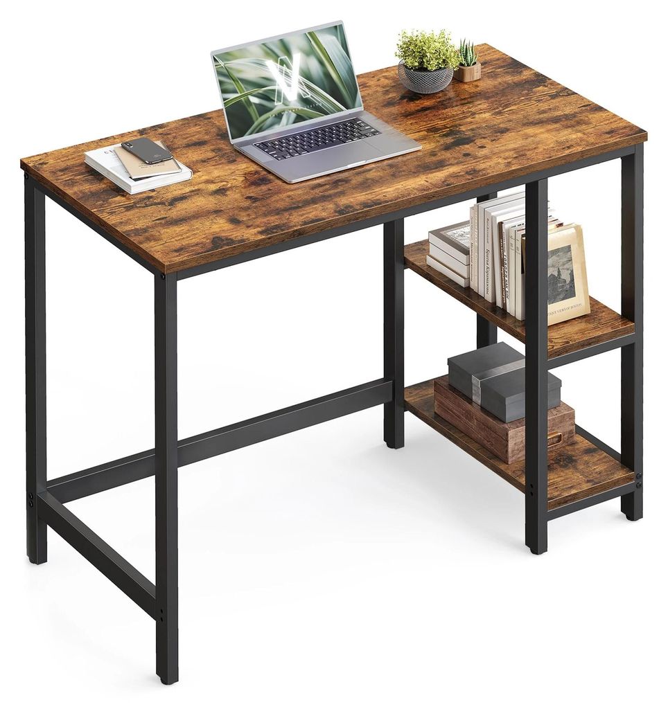 Schreibtisch - Computertisch LWD046 - Rechteckig - Holz - Mit Stauraum - Ohne Rollen - Zum Selbstaufbau - Braun