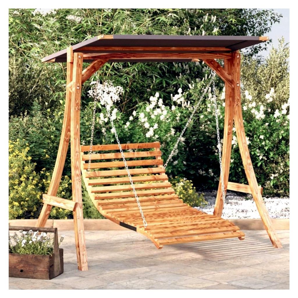 Möbel-Schaubett mit Baldachin aus massivem Fichtenholz mit Teakholz-Finish