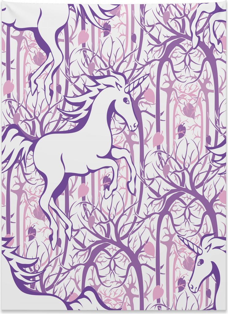 Abakuhaus Einhorn Wandteppich, Magischer Märchenwald aus Weiches Mikrofaser Stoff Kein Verblassen Klare Farben Waschbar, 110 x 150 cm, Lila