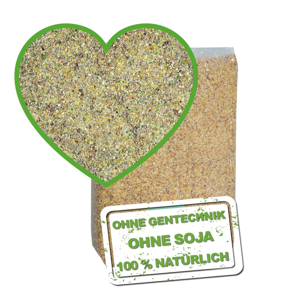 A bag of feed with a heart-shaped overlay showing a close-up of the feed.