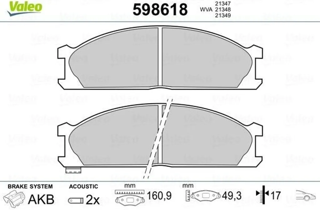 Valeo 598618 Plaquettes de frein avant pour Nissan Navara et Pathfinder