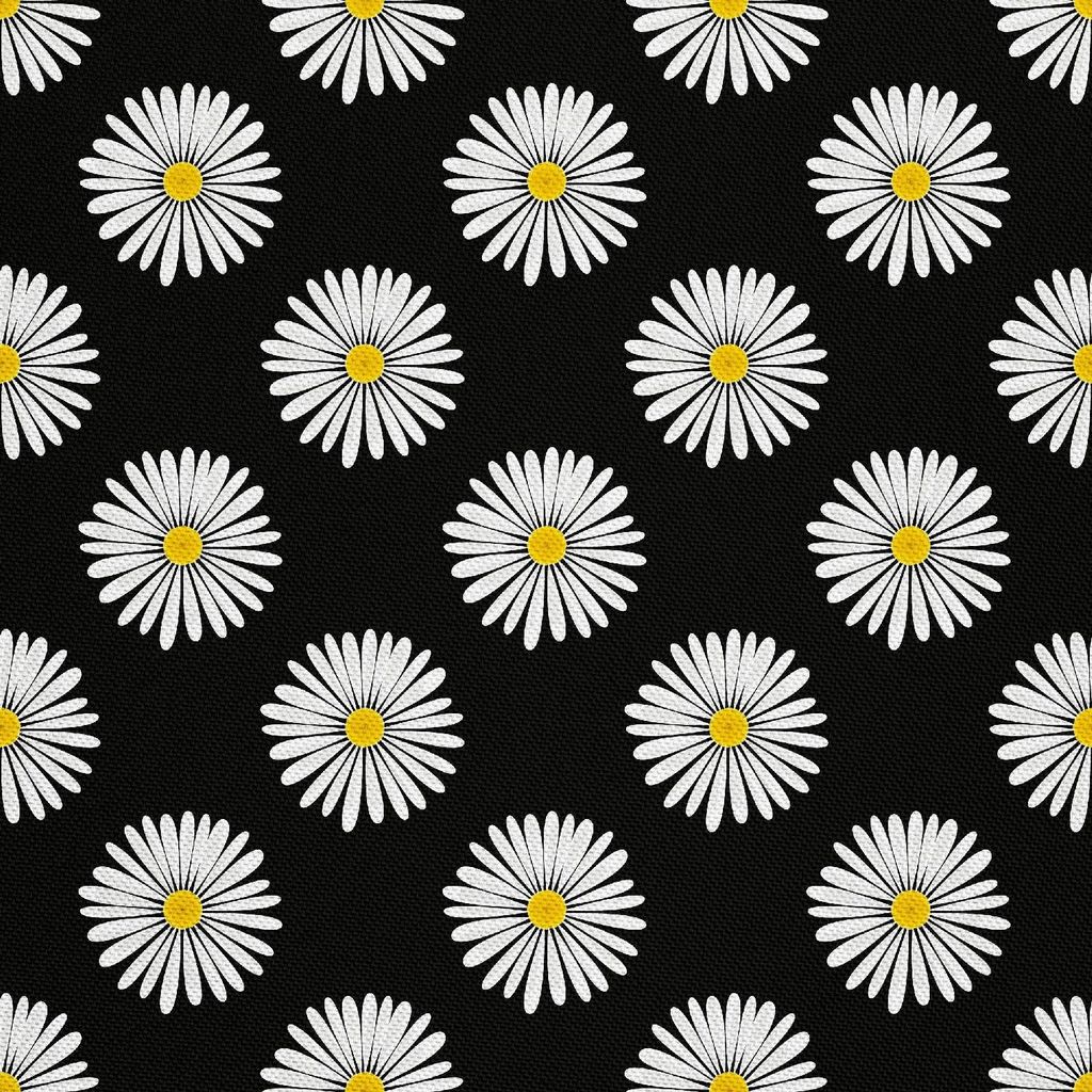 OUTDOOR DEKOSTOFFE OXFORD - Motiv Gänseblümchen auf schwarzem 2