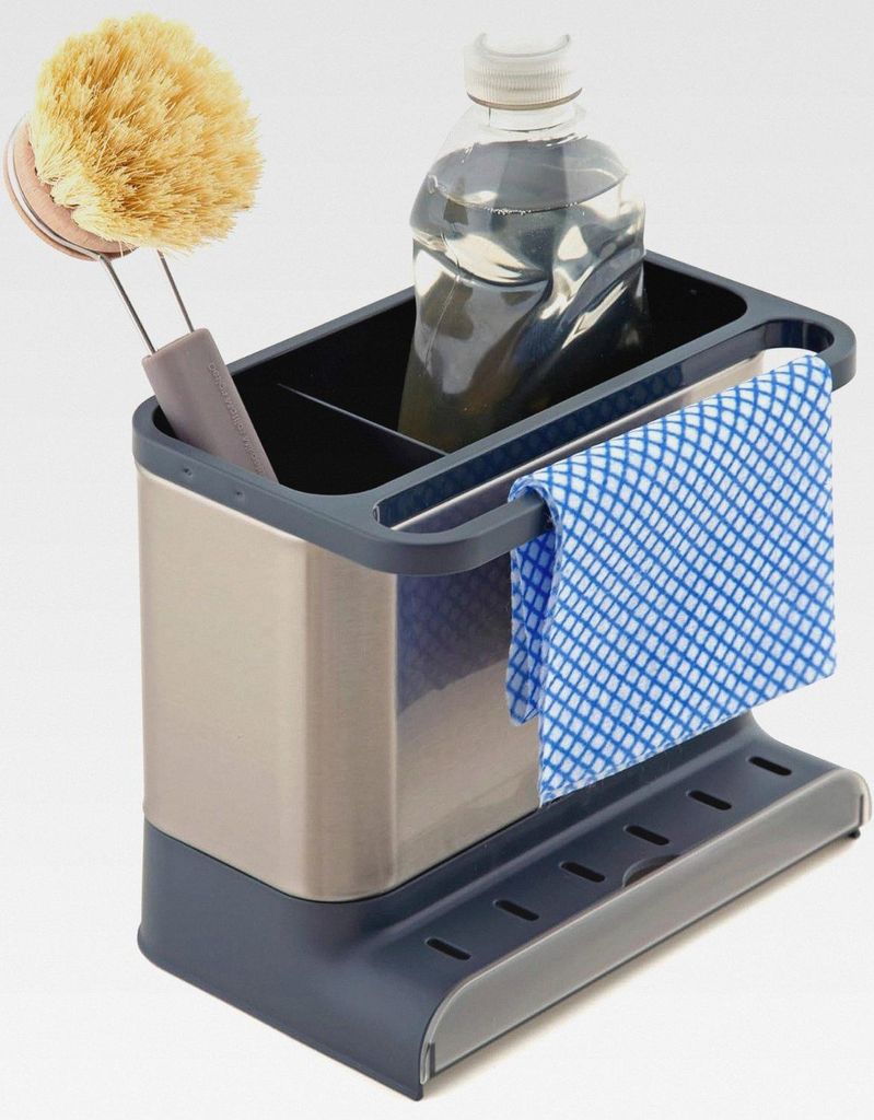 Spülbecken-Caddy – Spülbecken-Organizer – Abnehmbare Auffangschale – Rutschfest – Grau und Edelstahl