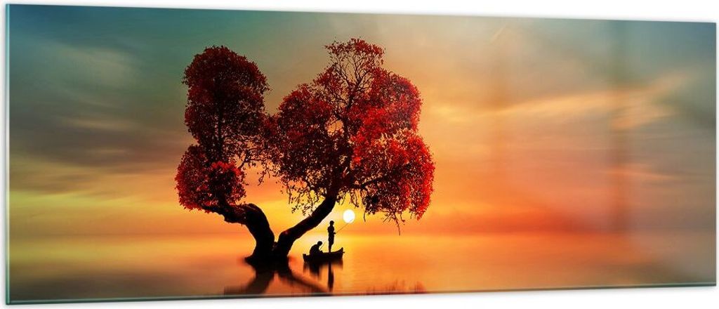 Bilder auf glas - See Natur Nacht - 140x50cm - Glasbilder - Wandbilder - Kunstdruck - zum Aufhängen bereit - Wanddekoration aus Glas - Glas Bilder...