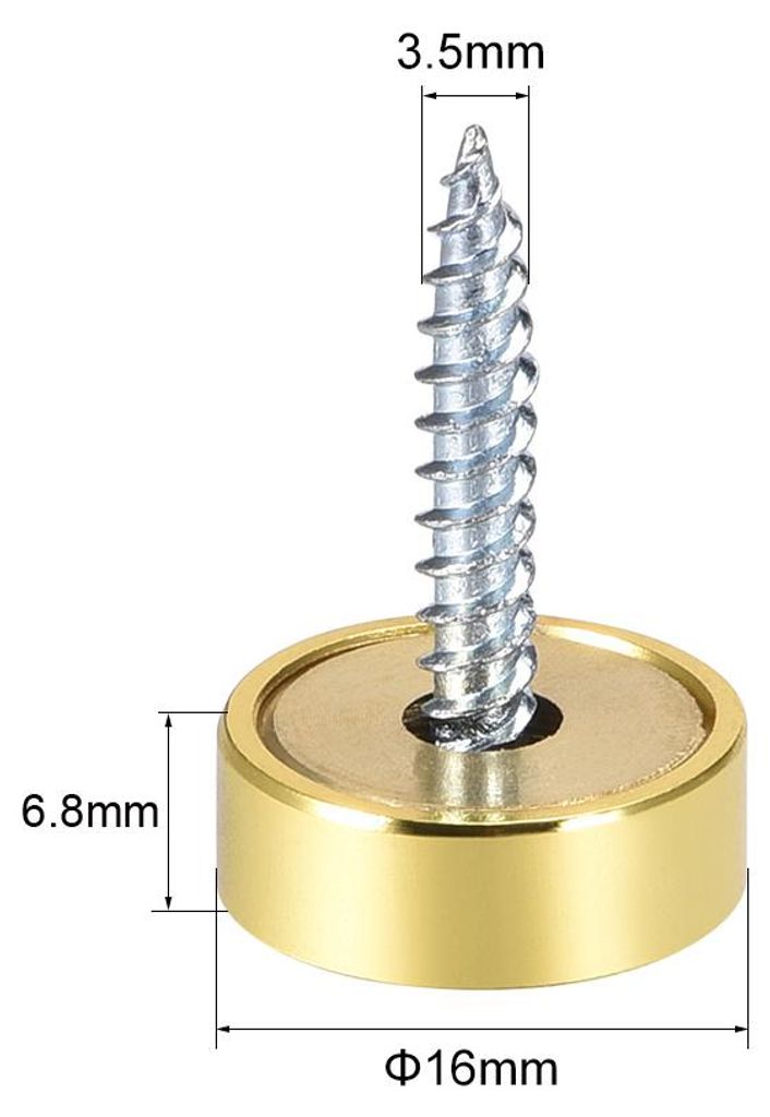 2Stk Spiegel Schrauben Dekorative Kappen Abdeckung N?gel Poliertes Gold 16 mm