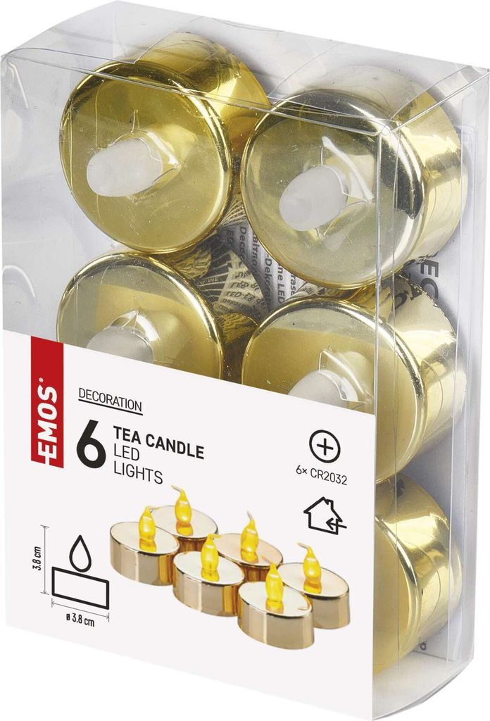 EMOS LED dekorace – čajová svíčka zlatá, CR2032, vnitřní, Obrázek produktu 4