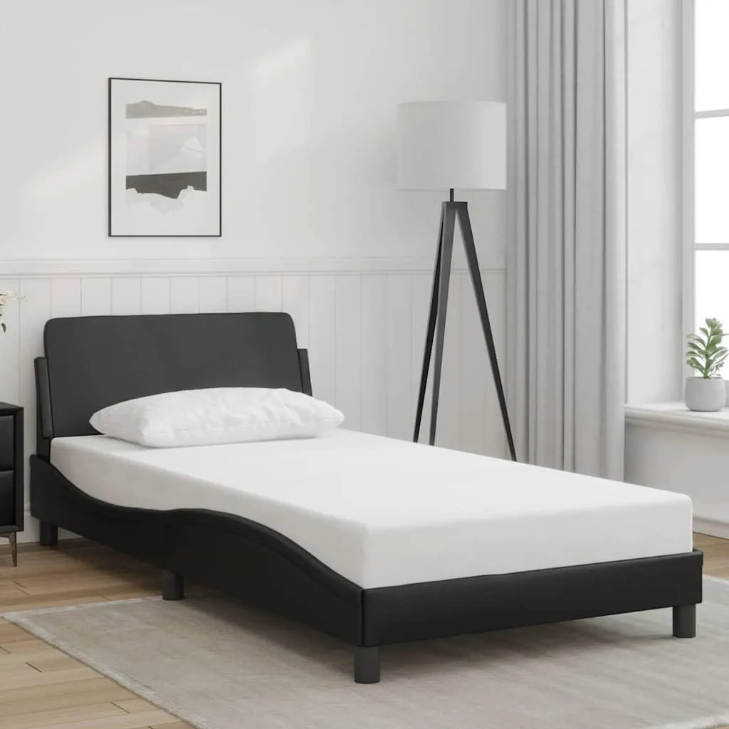 Lit Simple 100x203 cm Dover Noir - Structure de Lit en Simili Cuir